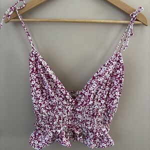 Sim & Sam Women’s Medium Magenta Floral Crop Top Stretchy Spring Cute